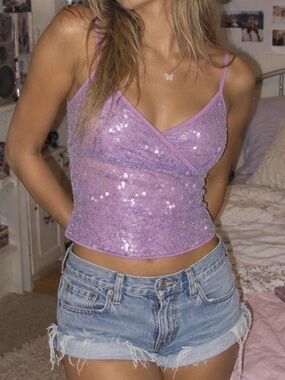 Lilac Sequin Spaghetti Strap Cami